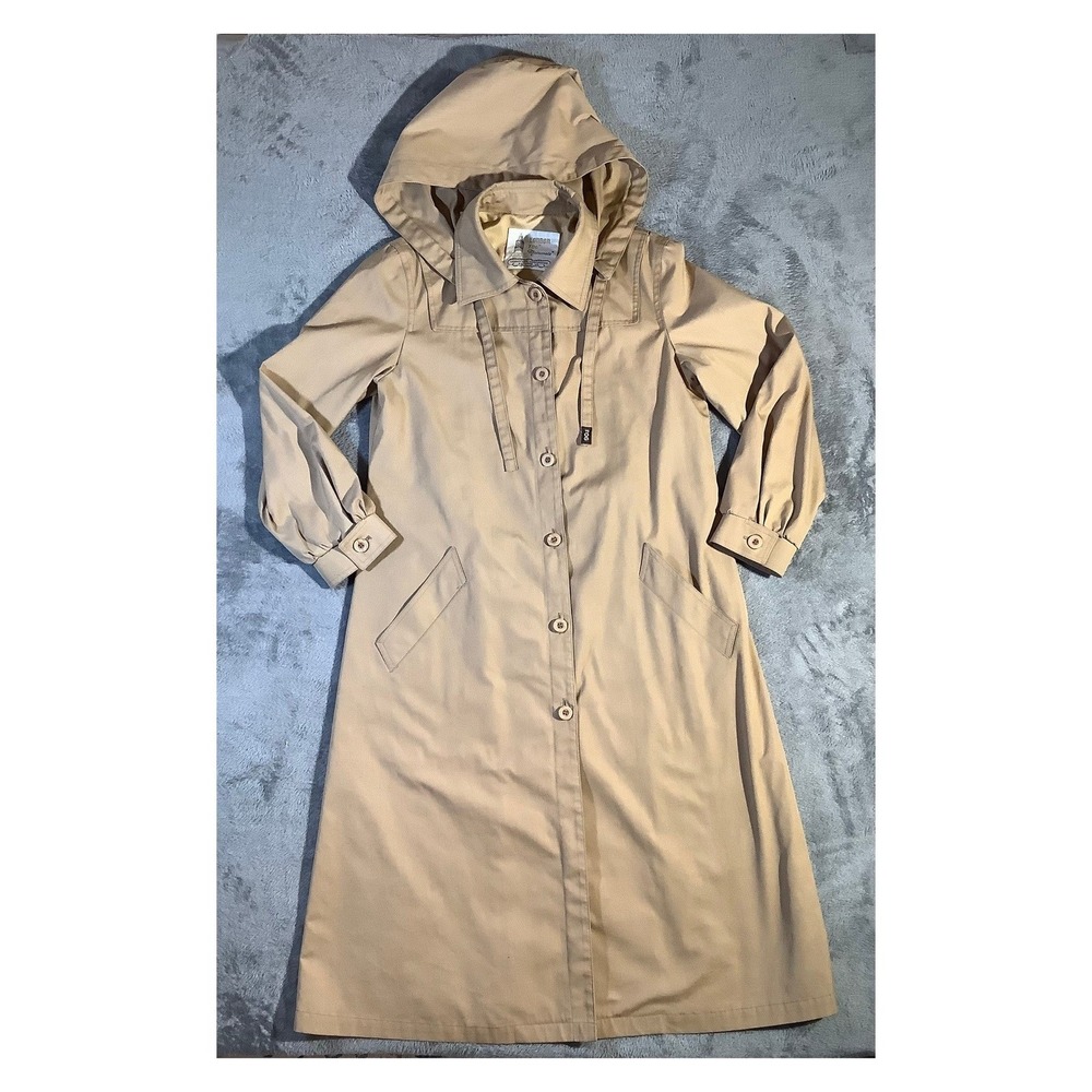 London Fog Vintage Maincoats Hooded Raincoat Tan Beige Women's 10 Regular - Picture 2 of 11